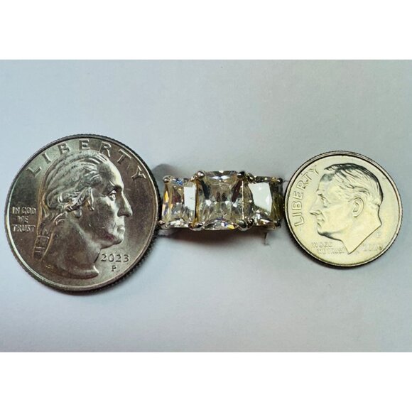 Vintage Estate Sterling Silver 925 3-Stone Cubic Zirconia Wedding Band Ring Sz 7 - Picture 8 of 10